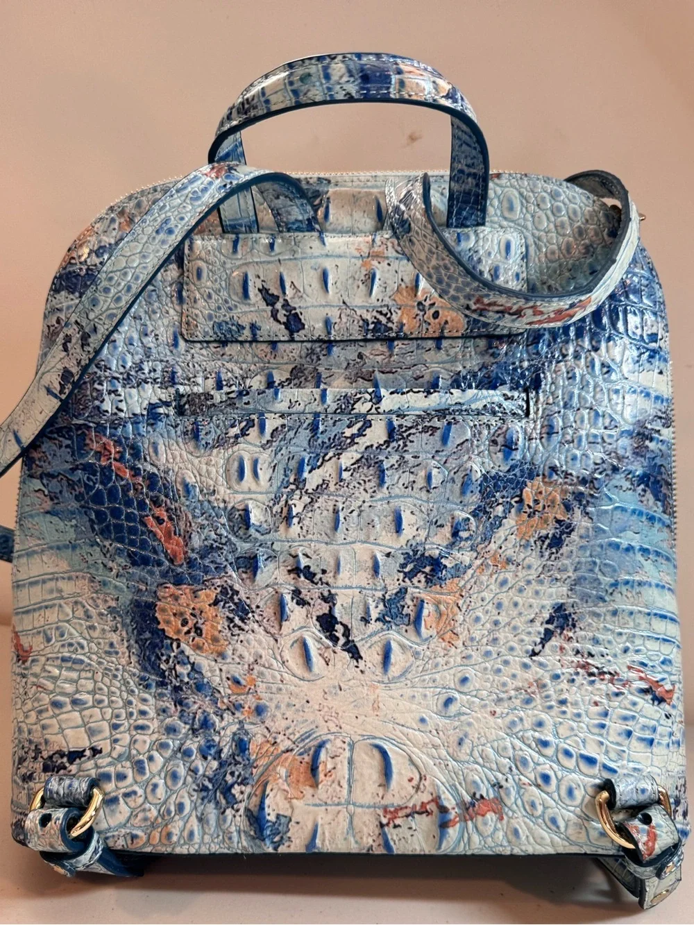 Brahmin Felicity Croc-Embossed Leather Backpack in Seaside Melbourne